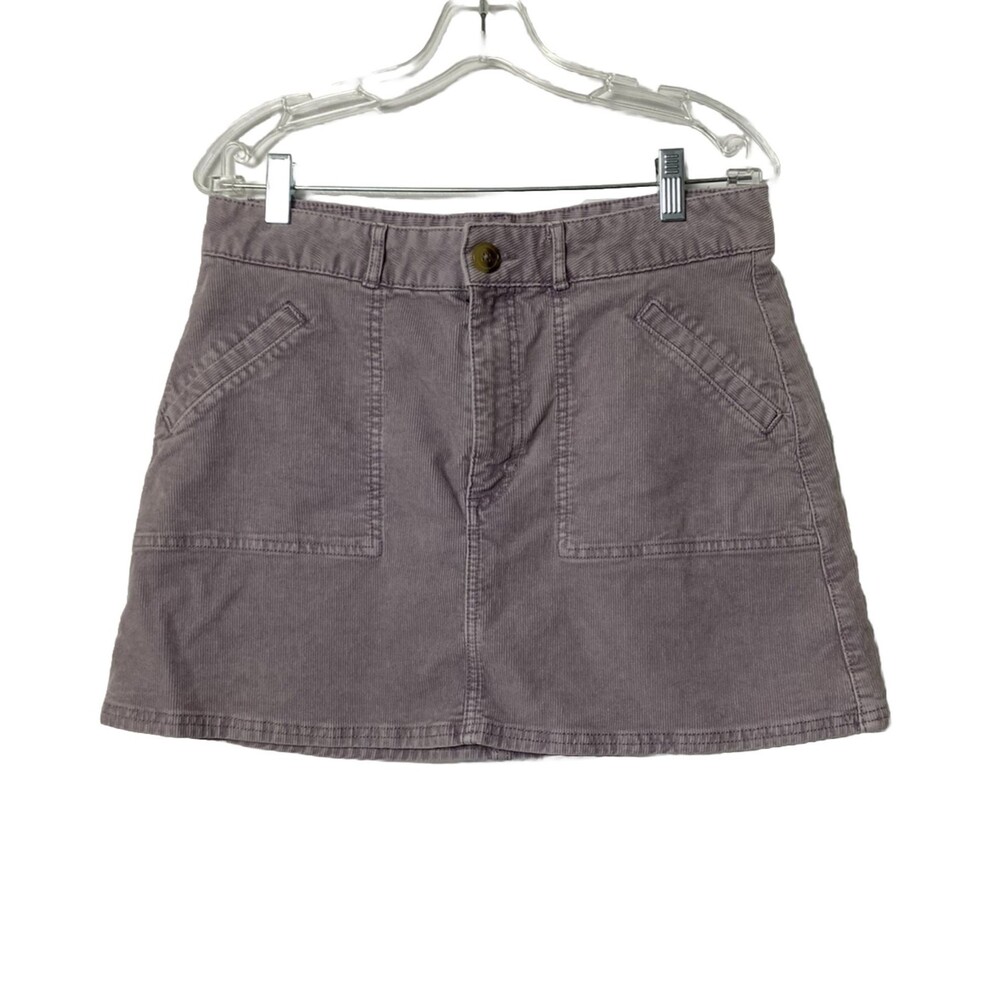American Eagle Corduroy Mini Skirt Size 10 Button Purple Lila High Rise A-Line